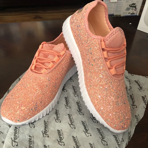 Forever Shoes - Brand New Peach / Pink Glitter Tennis Shoes